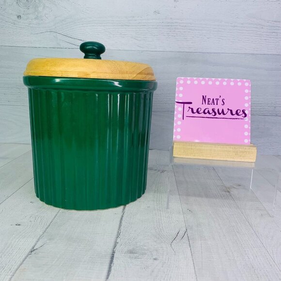 Preferred Stock SOLID GREEN Wooden Rubber Seal Lid Stoneware Large Canister Jar